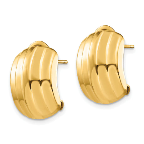 14k Yellow Gold Clip-On Earrings with Bold Ridged Dome Design and Polished Finish