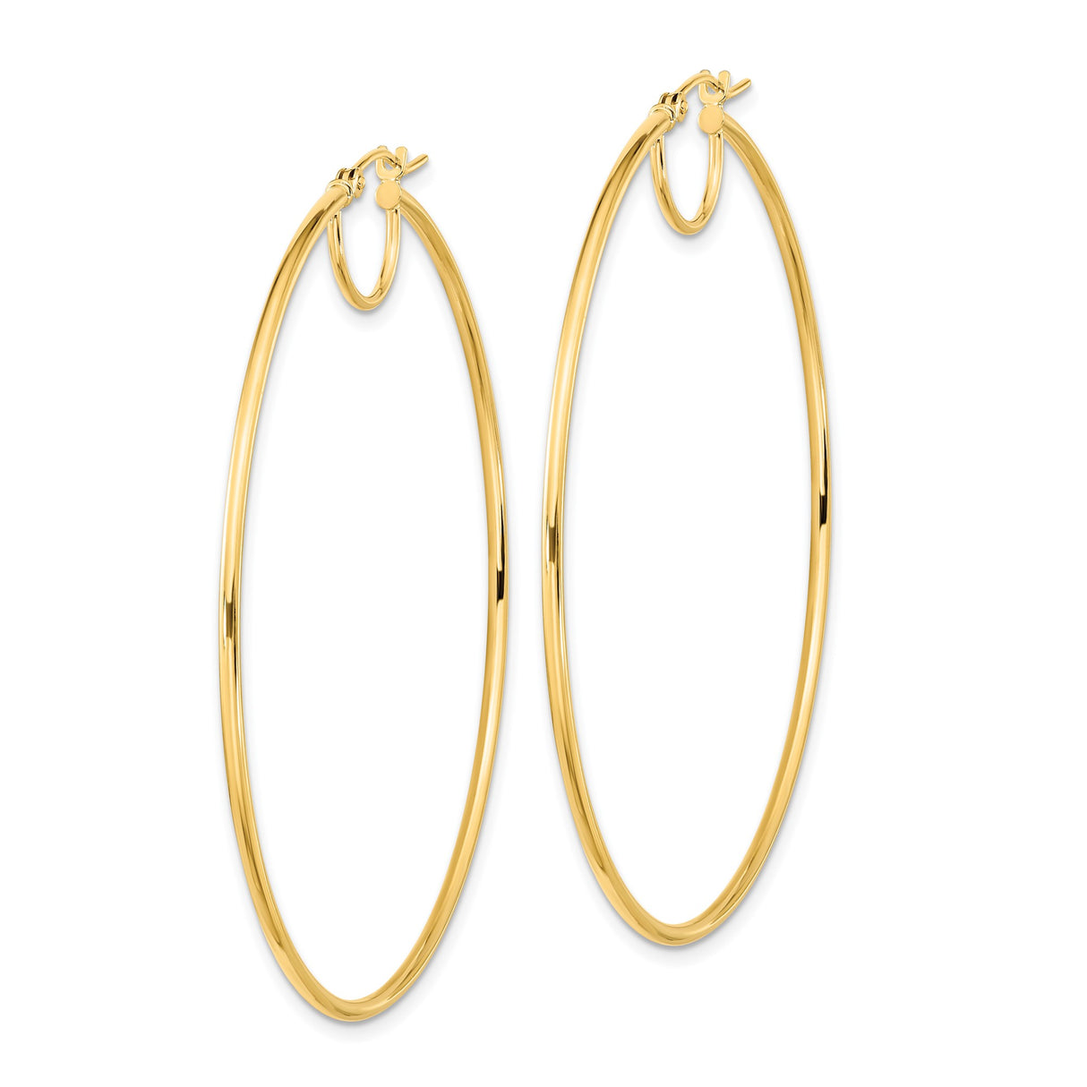 14k Yellow Gold Hoop Earrings, Large Smooth Round Polished Latch-Back Design for Women