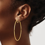 14k Yellow Gold Hoop Earrings, Large Smooth Round Polished Latch-Back Design for Women