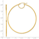 14k Yellow Gold Hoop Earrings, Large Smooth Round Polished Latch-Back Design for Women