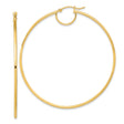 14k Yellow Gold Hoop Earrings, Large Smooth Round Polished Latch-Back Design for Women