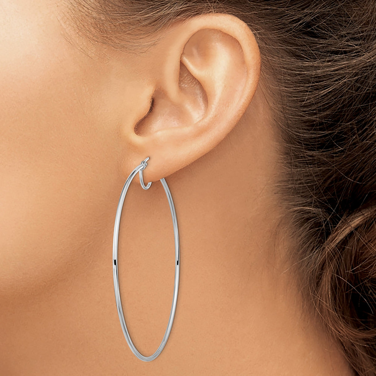 14k White Gold Hoop Earrings, Sleek Minimalist Round Design with Polished Finish for Women