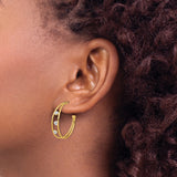 14k Yellow Gold Hoop Earrings with Cubic Zirconia, Split Double Hoop and Teardrop Design