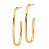 14k Yellow Gold Hoop Earrings, Elongated Oval, High Polish, Lightweight Modern Design for Women