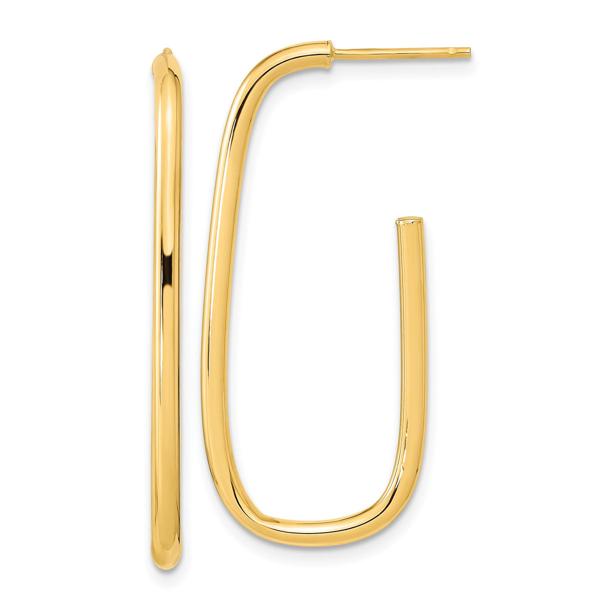 14k Yellow Gold Hoop Earrings, Elongated Oval, High Polish, Lightweight Modern Design for Women
