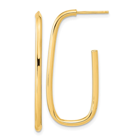 14k Yellow Gold Hoop Earrings, Elongated Oval, High Polish, Lightweight Modern Design for Women