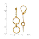 14k Yellow Gold Dangle Earrings with Interlocking Open Circle Links, Geometric Design