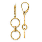 14k Yellow Gold Dangle Earrings with Interlocking Open Circle Links, Geometric Design