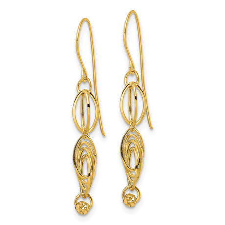 14k Yellow Gold Dangle Earrings with Interlocking Marquise Open Links and Textured Bead Accent
