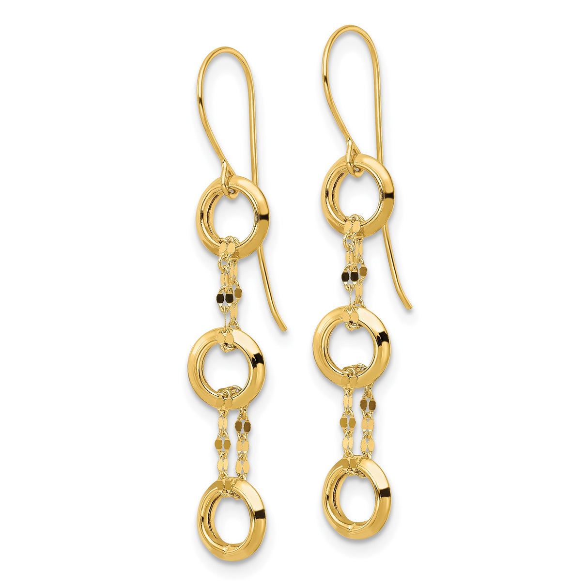 14k Yellow Gold Dangle Earrings with Polished Open Circles and Faceted Bead Accents
