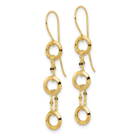 14k Yellow Gold Dangle Earrings with Polished Open Circles and Faceted Bead Accents