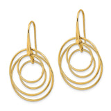 14k Yellow Gold Dangle Earrings with Open Circle Hoops, Lightweight Minimalist Drop Style