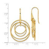 14k Yellow Gold Dangle Earrings with Open Circle Hoops, Lightweight Minimalist Drop Style