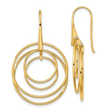 14k Yellow Gold Dangle Earrings with Open Circle Hoops, Lightweight Minimalist Drop Style