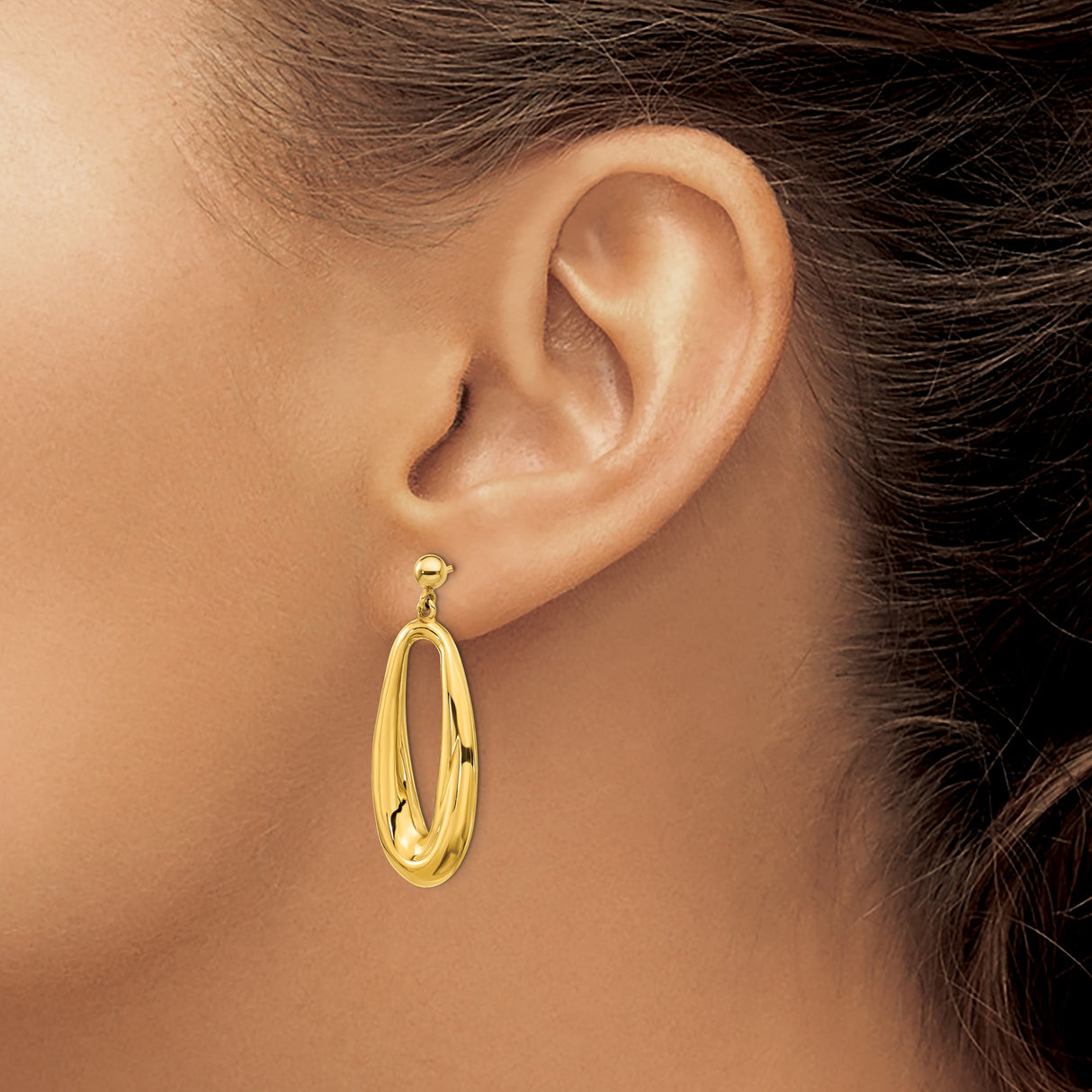 14k Yellow Gold Drop Earrings, Twisted Open Teardrop Design with Polished Finish