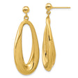 14k Yellow Gold Drop Earrings, Twisted Open Teardrop Design with Polished Finish