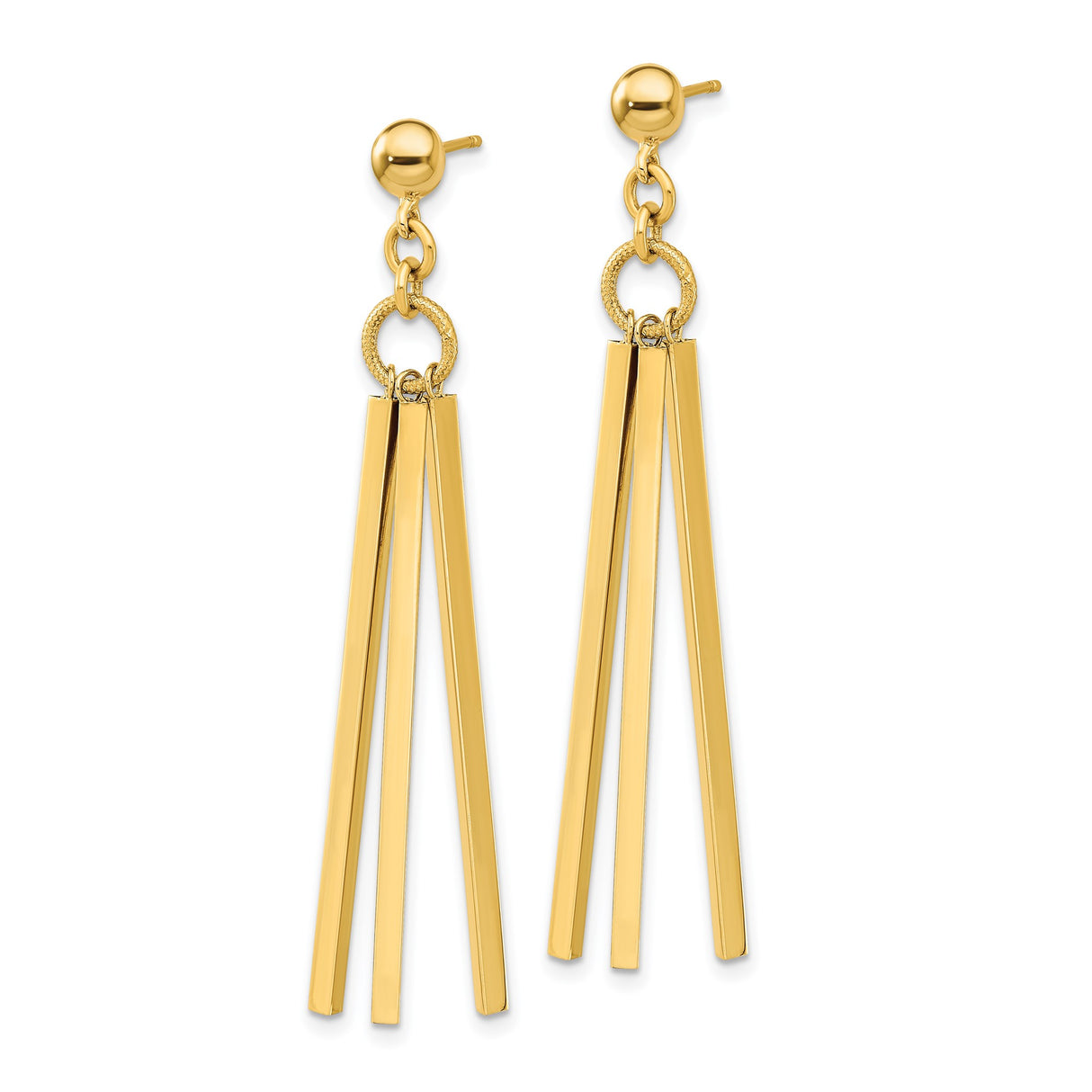 14k Yellow Gold Dangle Earrings with Polished Bar Drops, Modern Linear Minimalist Design