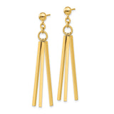 14k Yellow Gold Dangle Earrings with Polished Bar Drops, Modern Linear Minimalist Design