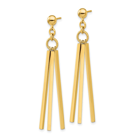 14k Yellow Gold Dangle Earrings with Polished Bar Drops, Modern Linear Minimalist Design
