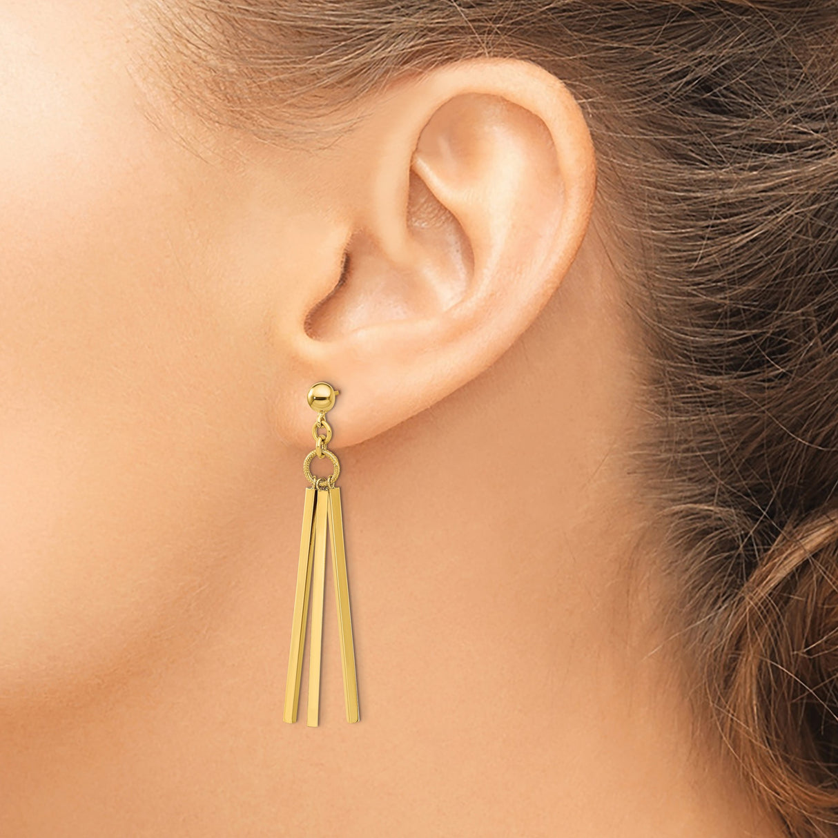 14k Yellow Gold Dangle Earrings with Polished Bar Drops, Modern Linear Minimalist Design