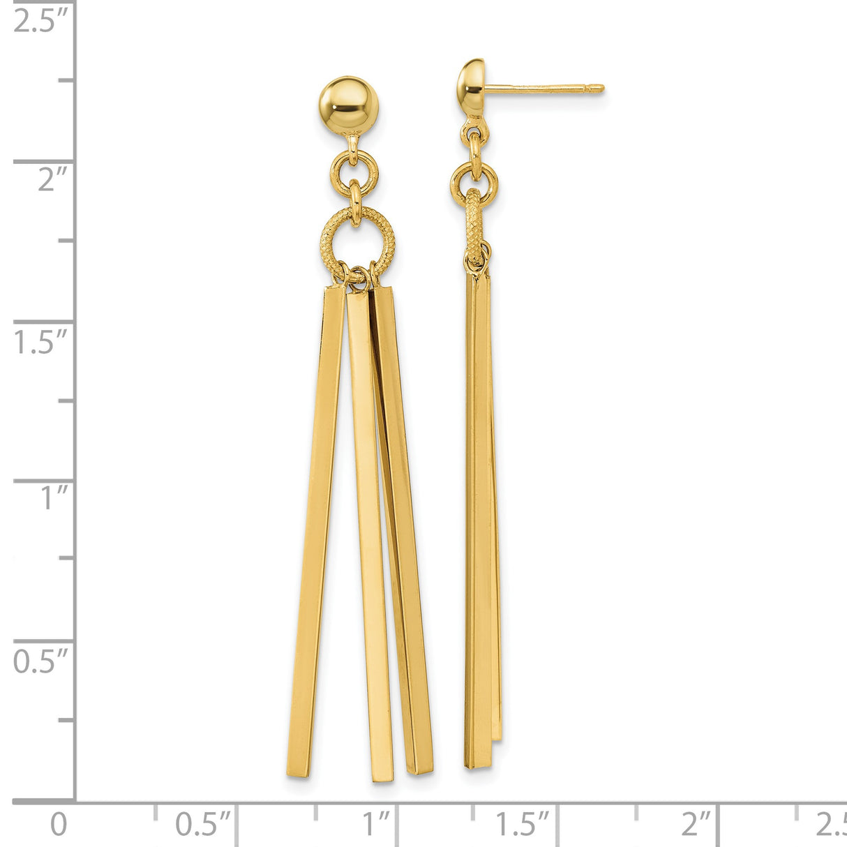 14k Yellow Gold Dangle Earrings with Polished Bar Drops, Modern Linear Minimalist Design
