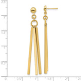 14k Yellow Gold Dangle Earrings with Polished Bar Drops, Modern Linear Minimalist Design
