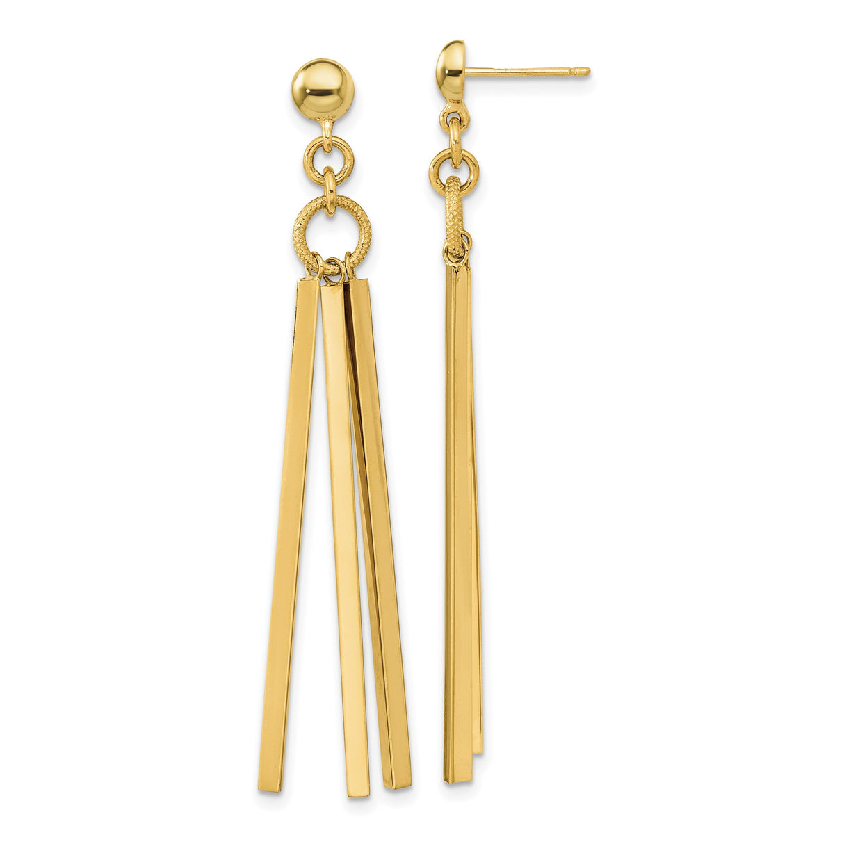 14k Yellow Gold Dangle Earrings with Polished Bar Drops, Modern Linear Minimalist Design