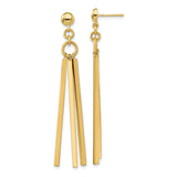 14k Yellow Gold Dangle Earrings with Polished Bar Drops, Modern Linear Minimalist Design