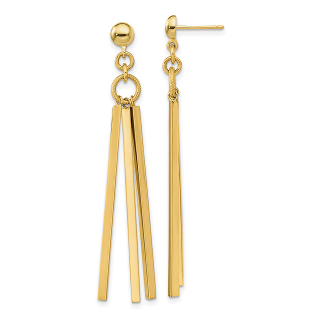 14k Yellow Gold Dangle Earrings with Polished Bar Drops, Modern Linear Minimalist Design
