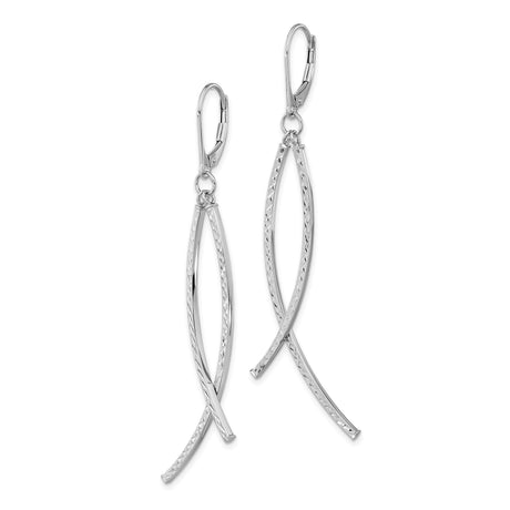 14k White Gold Dangle Earrings with Crisscross Bar and Abstract Fish Design
