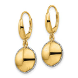 14k Two-Tone Gold Drop Earrings with Polished Dome and Diamond-Cut Edges