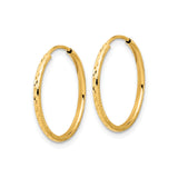 14k Yellow Gold Hoop Earrings, Textured Diamond Cut, Polished Lightweight Design