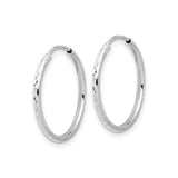 14k White Gold Hoop Earrings, Textured Diamond Cut Finish, Lightweight Polished Design