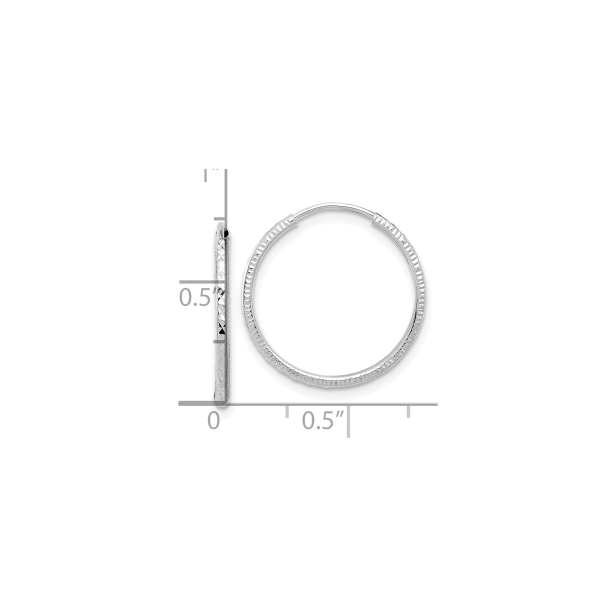 14k White Gold Hoop Earrings, Textured Diamond Cut Finish, Lightweight Polished Design