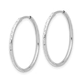 14k White Gold Hoop Earrings, Diamond-Cut Textured, Polished Round Design for Women