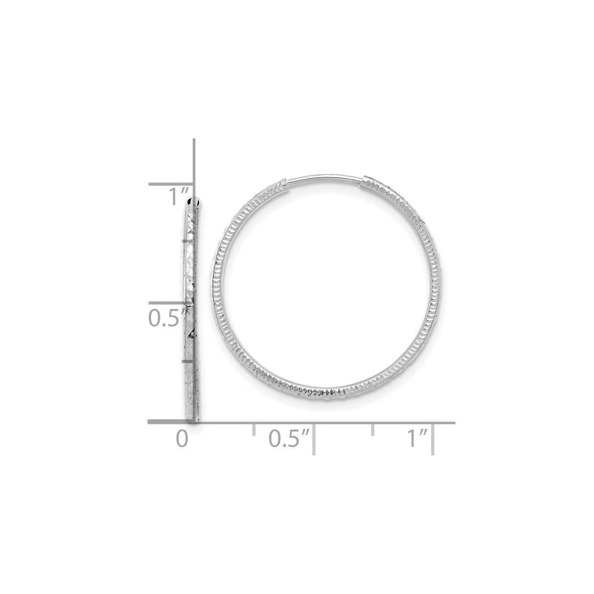 14k White Gold Hoop Earrings, Diamond-Cut Textured, Polished Round Design for Women