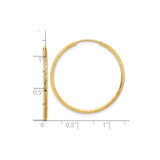 14k Yellow Gold Hoop Earrings with Textured Diamond-Cut Design, Large Lightweight Endless Style