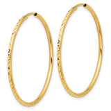14k Yellow Gold Hoop Earrings with Textured Diamond Cut Design, Large Lightweight Style