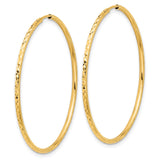 14k Yellow Gold Hoop Earrings, Large Textured Diamond Cut Polished Finish, Lightweight Design for Women