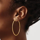 14k Yellow Gold Hoop Earrings, Large Textured Diamond Cut Endless Hoops for Women