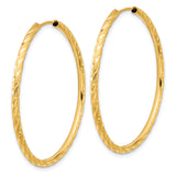 14k Yellow Gold Hoop Earrings, Textured Twisted Diamond-Cut Large Lightweight Style