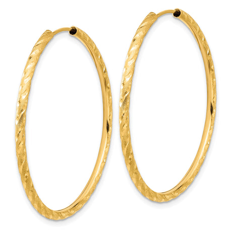 14k Yellow Gold Hoop Earrings, Textured Twisted Diamond-Cut Large Lightweight Style