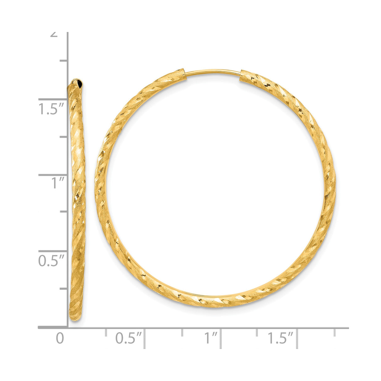 14k Yellow Gold Hoop Earrings, Textured Twisted Diamond-Cut Large Lightweight Style