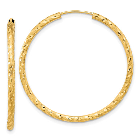 14k Yellow Gold Hoop Earrings, Twisted Diamond-Cut with Polished Satin Finish, Lightweight Style