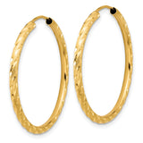 14k Yellow Gold Hoop Earrings, Textured Diamond Cut Twisted Design with Hinged Clasp
