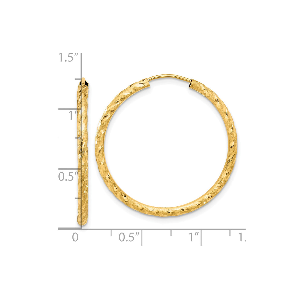 14k Yellow Gold Hoop Earrings, Textured Diamond Cut Twisted Design with Hinged Clasp