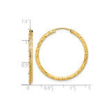 14k Yellow Gold Hoop Earrings, Textured Diamond Cut Twisted Design with Hinged Clasp