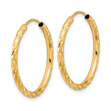 14k Yellow Gold Hoop Earrings, Twisted Diamond Cut, Textured Lightweight Medium Size for Women