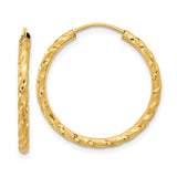 14k Yellow Gold Hoop Earrings, Twisted Diamond Cut, Textured Lightweight Medium Size for Women