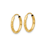 14k Yellow Gold Hoop Earrings with Twisted Diamond Cut Texture, Endless Lightweight Design